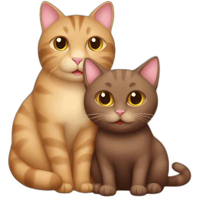 Light brown cat and chocolate cat cuddling emoji