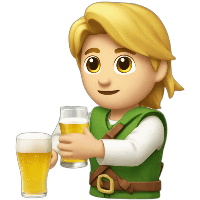 Link qui boit une bière à côté de zeld emoji