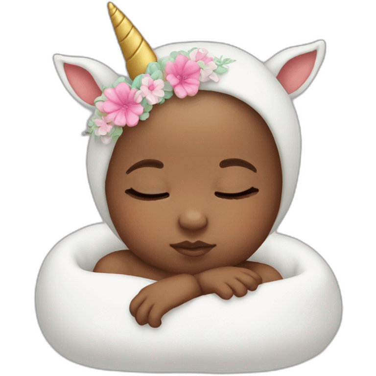 Sleeping white Newborn with unicorn headband emoji