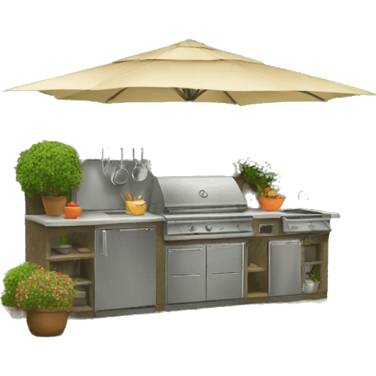 outdoor kitchen with a tree emoji