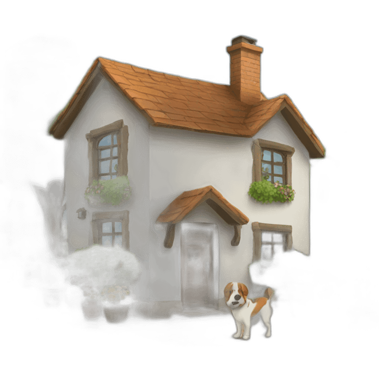 Cosy home with garden and dog emoji