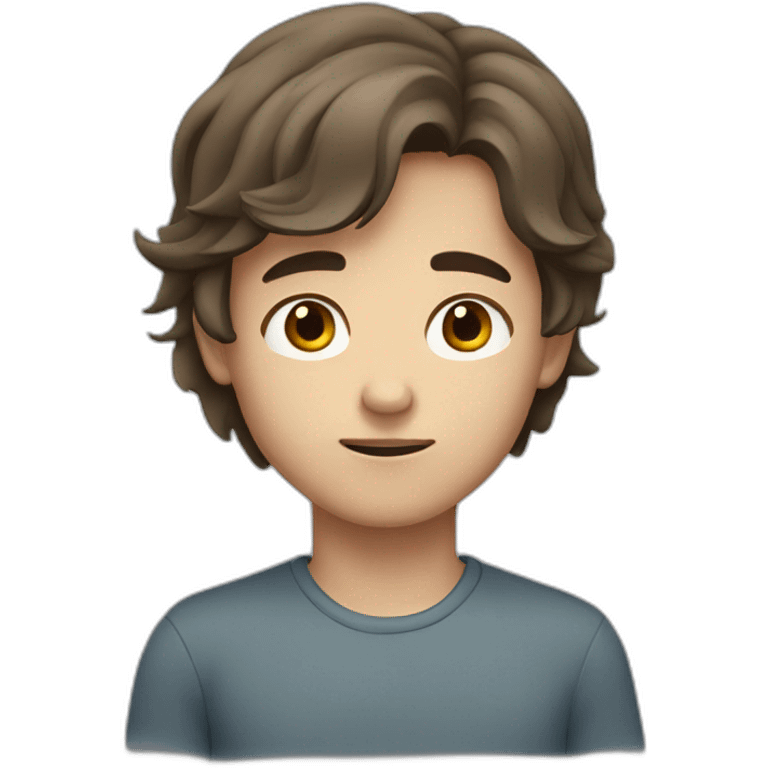 boy with long brown hair and lazy grey eyes (a bit closed) emoji