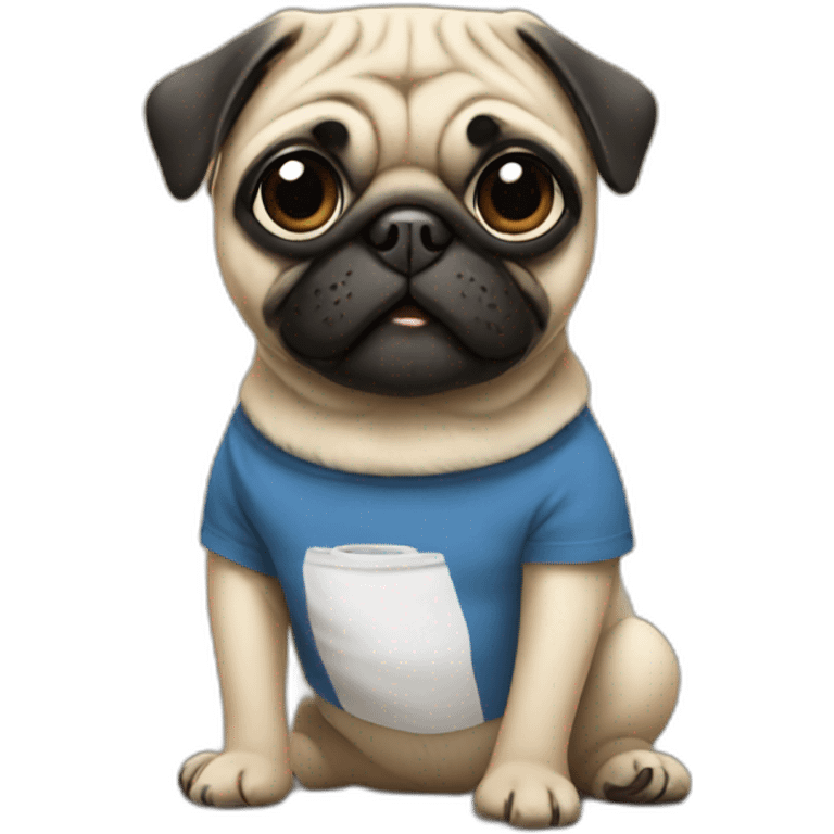 pug wearing a t-shirt emoji