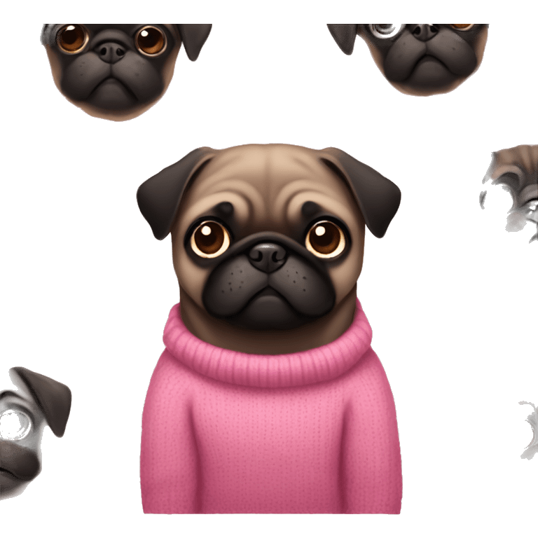 Black pug with a tan Brown hair girl with a pink sweater emoji