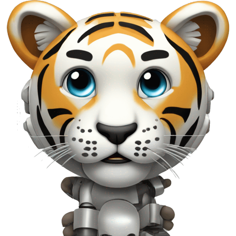 create a emoji tiger is crying style robot , only image, background white emoji