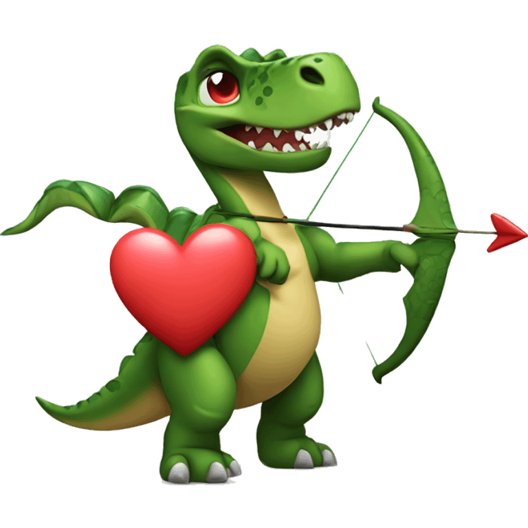 Dinosaur with heart sunglasses holding a heart bow and arrow emoji