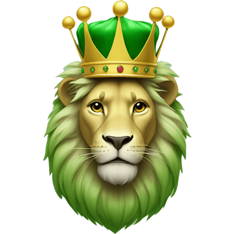 Green lion wearing a kings crown emoji