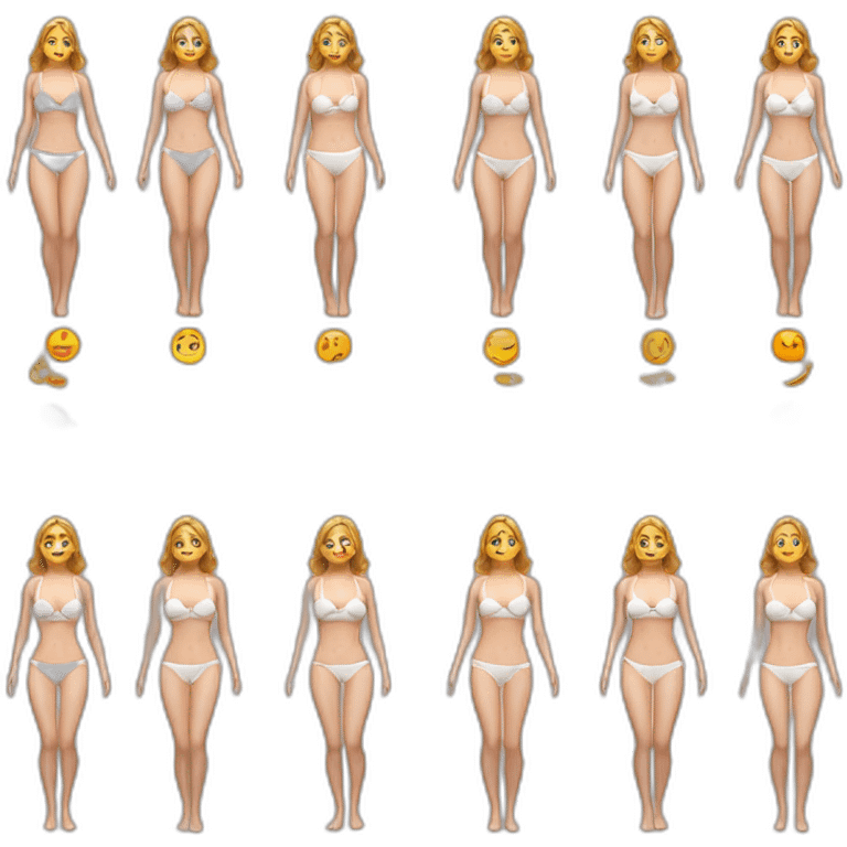 Full body Caucasian curvy beauty white brassiere back and front views emoji