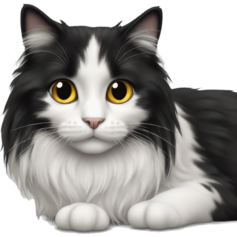 black and white cat long haired emoji