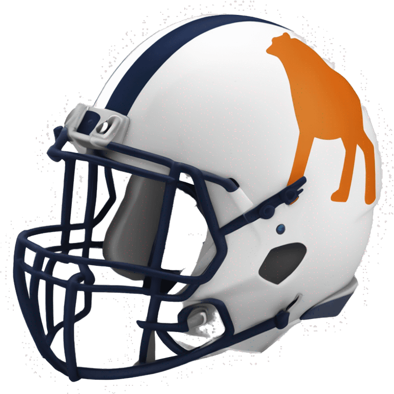 Orange and dark blue and white football helmet with a white stripe down the middle and a horse logo on the side  emoji