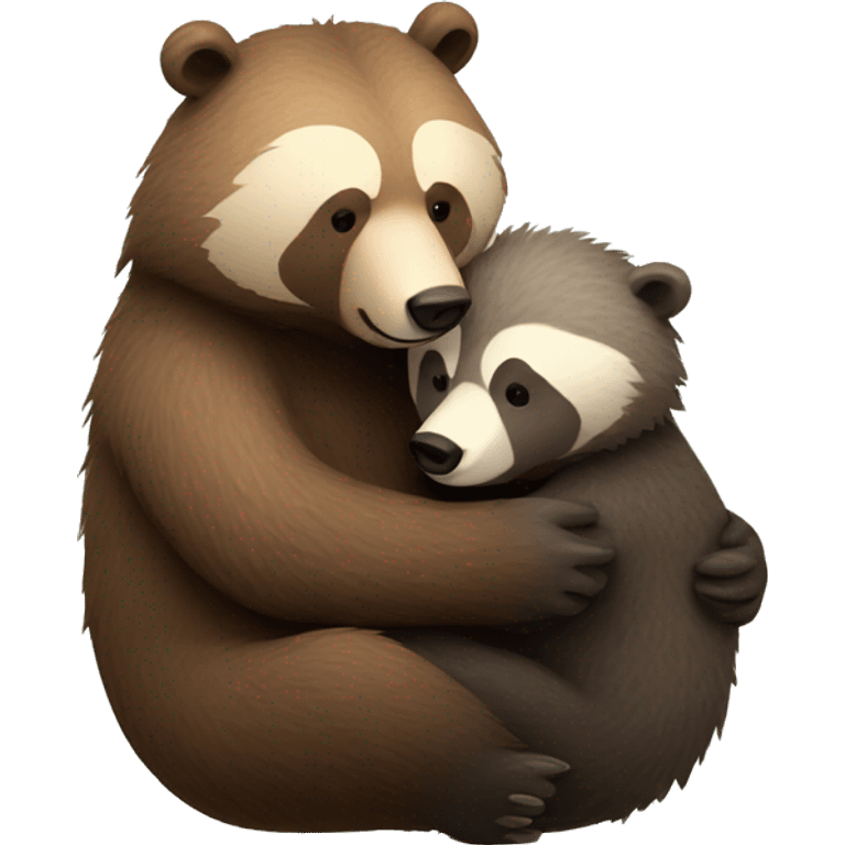 Grizzly bear and badger cuddling emoji