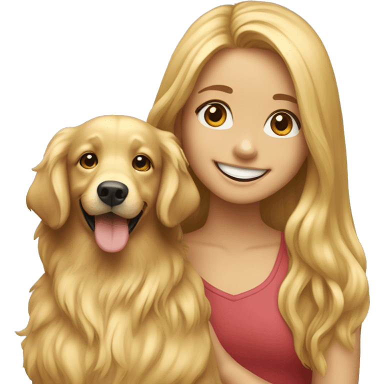 smiling girl with long hair with a golden retriever emoji