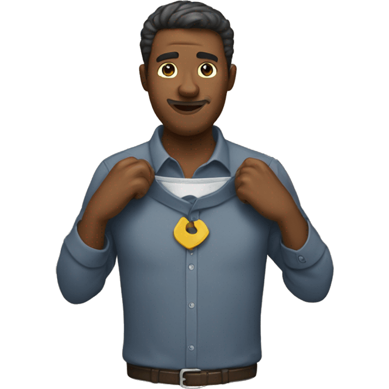 a man holding the holding the collar of his shirt emoji