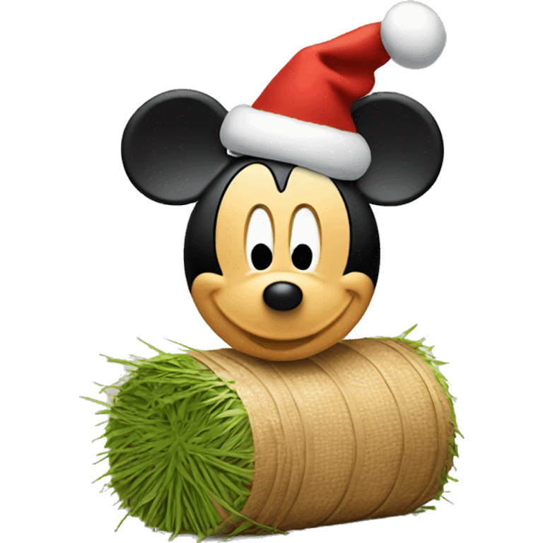 Mickey mouse wearing a christmas hay emoji