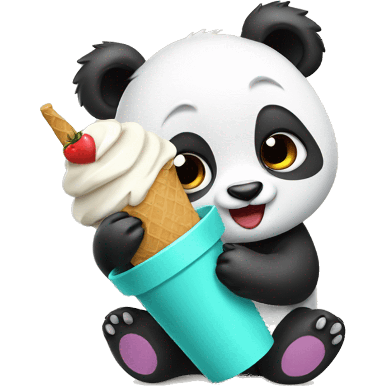 cute Panda eating ice cream  emoji