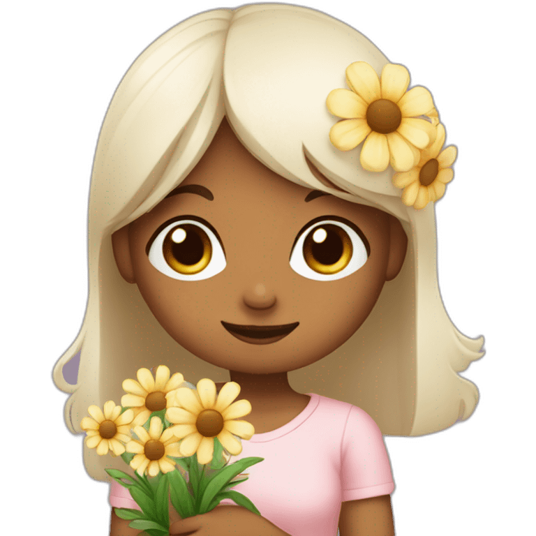 Cute girl saying sorry with flowers  emoji