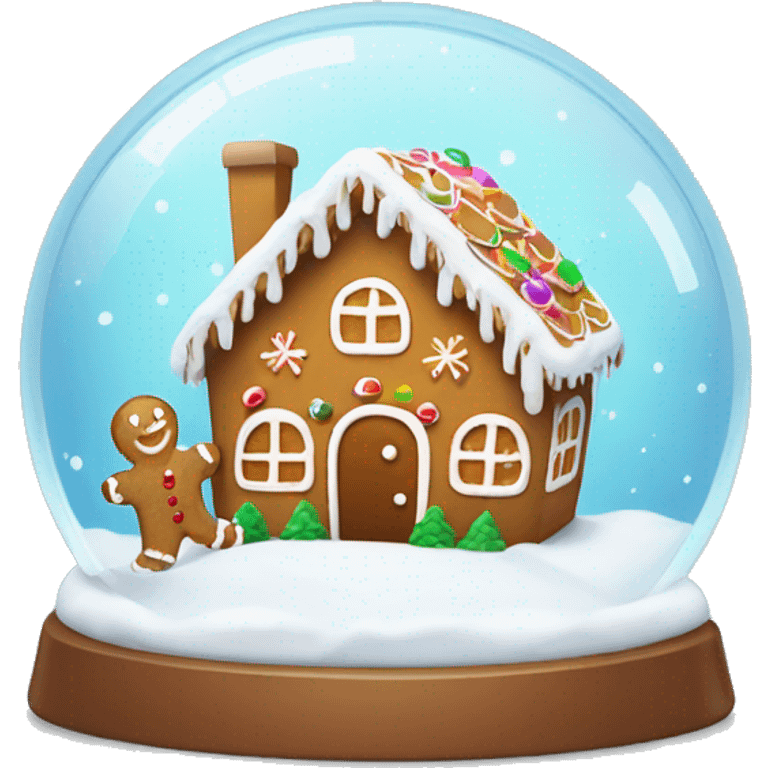 Snowglobe with a gingerbread man in it and a gingerbread house in it emoji