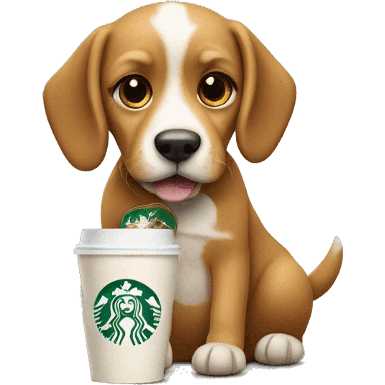 Dog with the starbucks caffe emoji