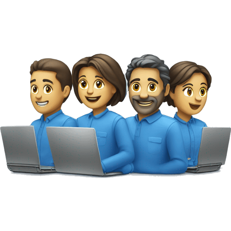 Teamwork with laptops in blue color emoji