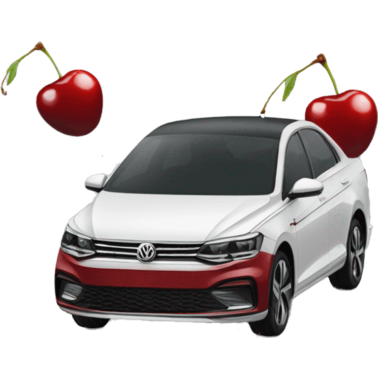 Volkswagen Virtus car with red cherry colour dual tone with white top emoji