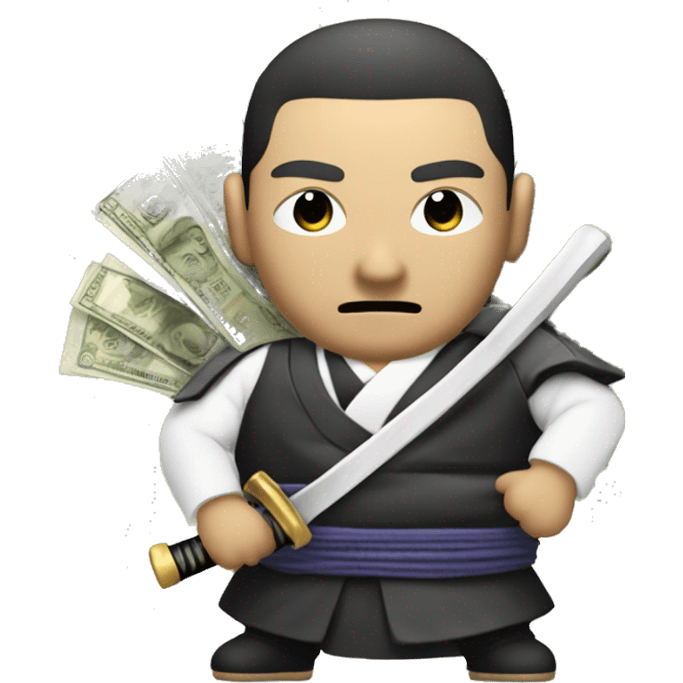 Japanese Yakuza with Samurai Sword but also holding a bag of fat stacks of money emoji