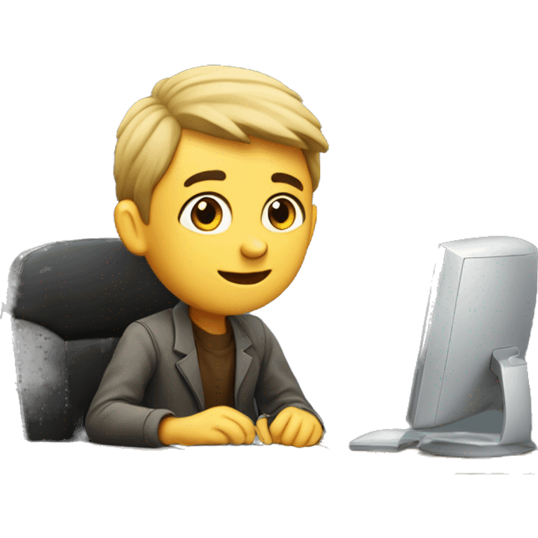 European schoolboy sitting at desk, working at computer emoji