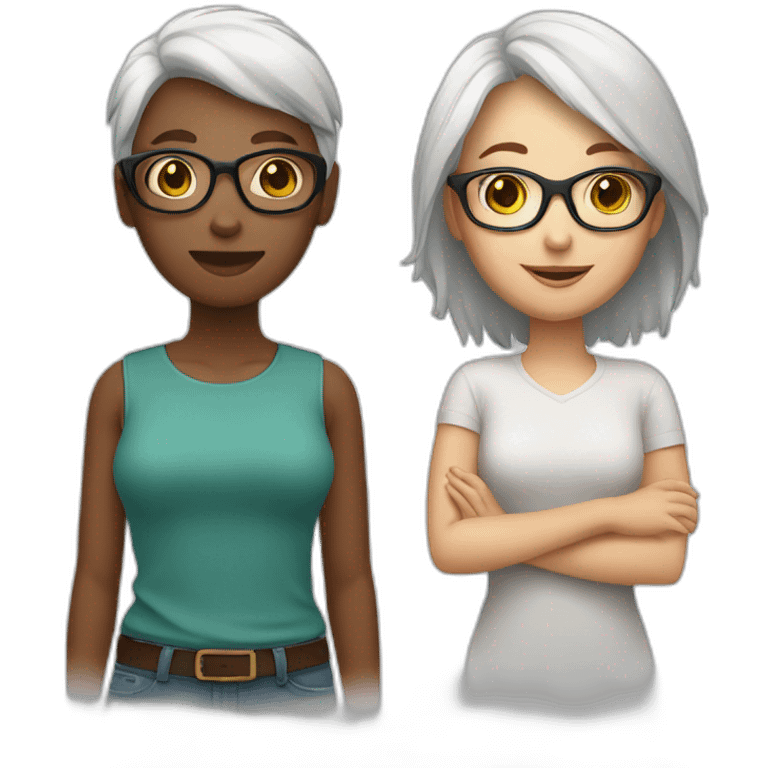 A Couple of two girls one with white hair and other with short brown hair and glasses emoji