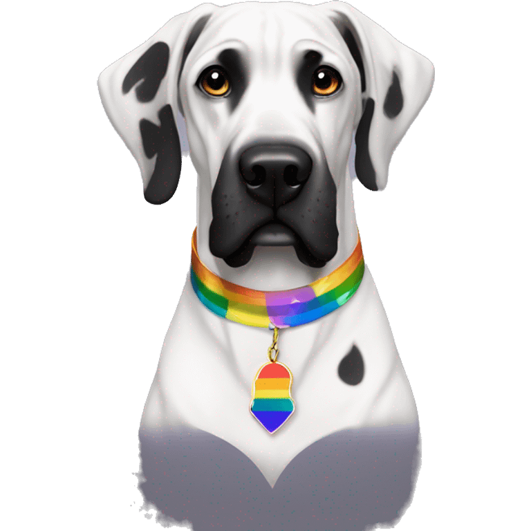 black and white great dane with a rainbow pride collar emoji