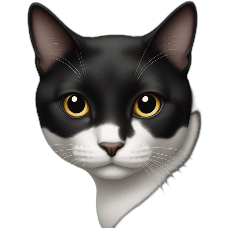 tuxedo cat with right eyebrow white and left eyebrow black emoji