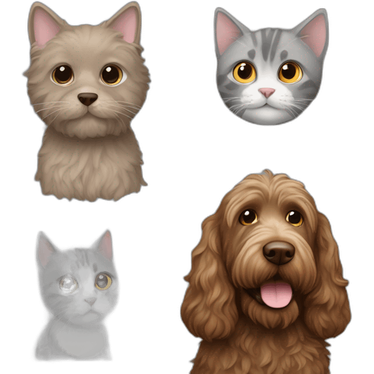 brown Labradoodle and grey cat emoji