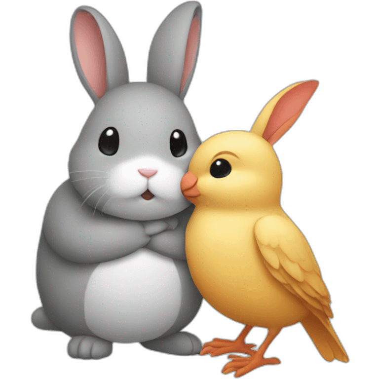 Rabbit hugging a bird emoji