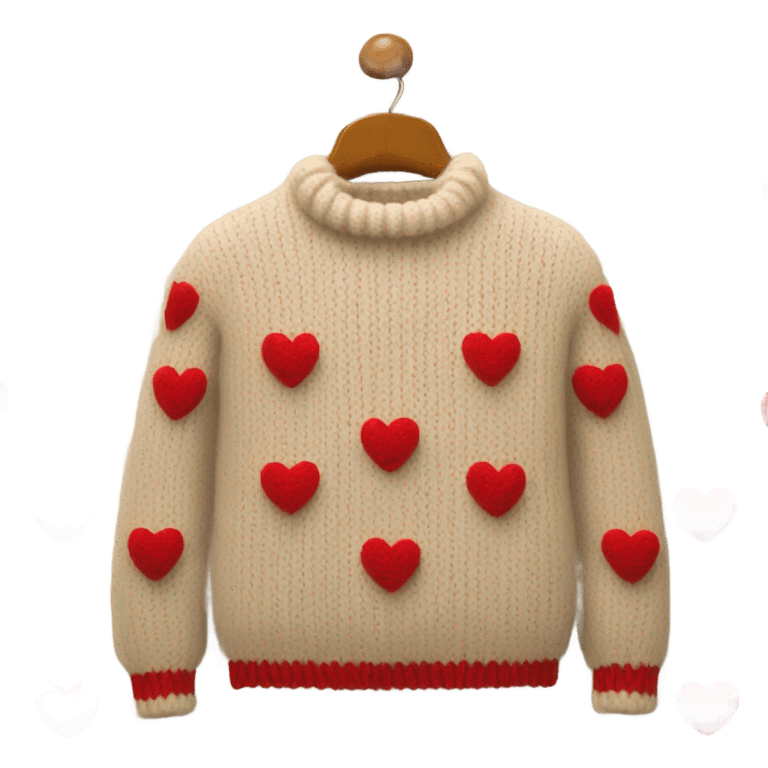 knitted beige sweater with red hearts  emoji