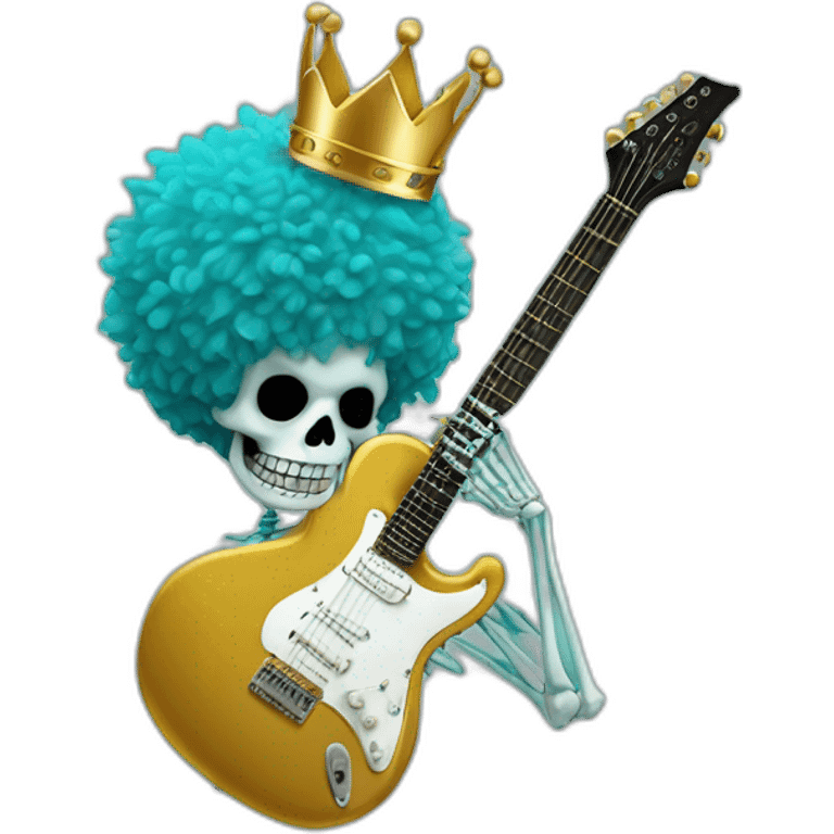 Soolking brook ;black affro cut ;turquoise electric guitar;golden crown ;skeletal face emoji