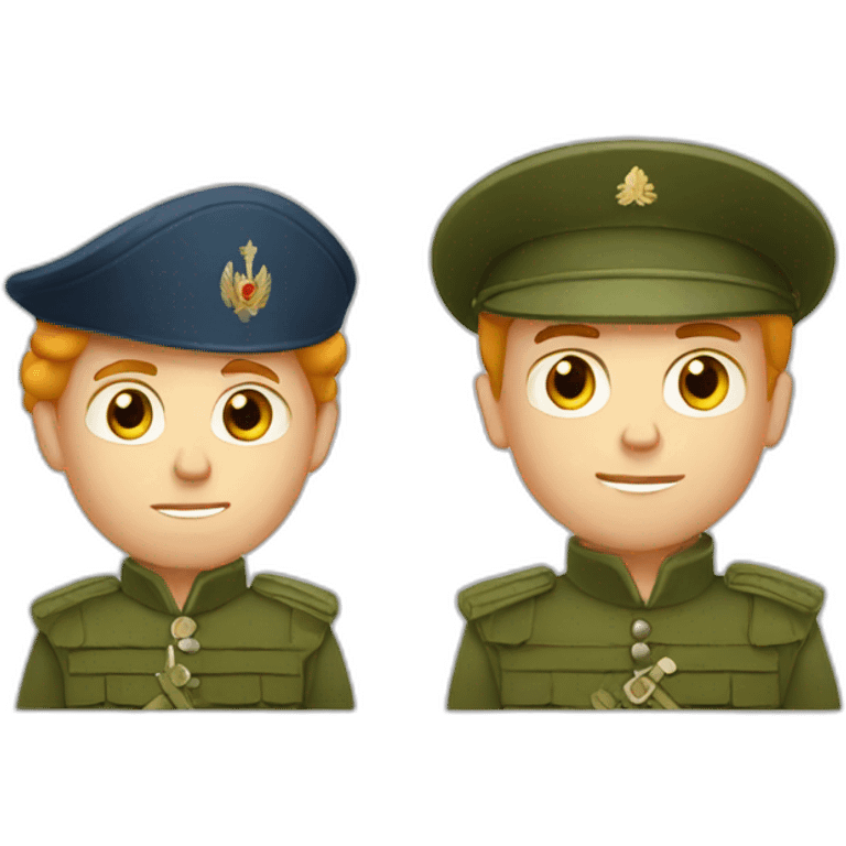 a short Russian blond guy soldier and short Russian red head soldier emoji