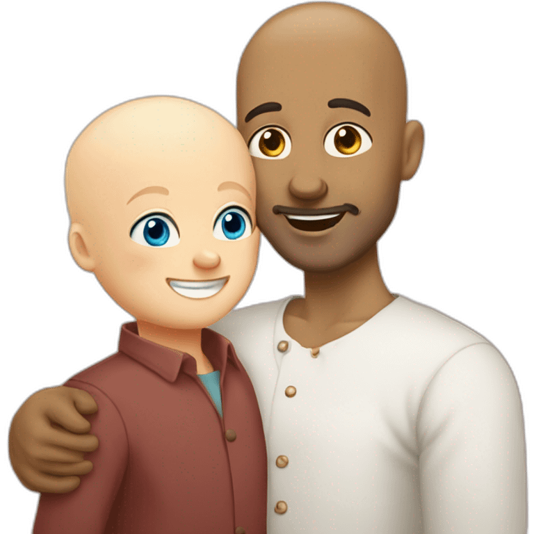 Hungarian 50s blond blue eyes bald man hugs African bald 50s man emoji