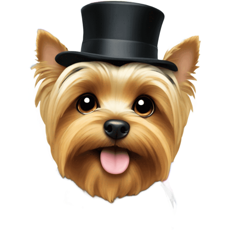 Yorkie wearing a top hat surrounded by confetti  emoji