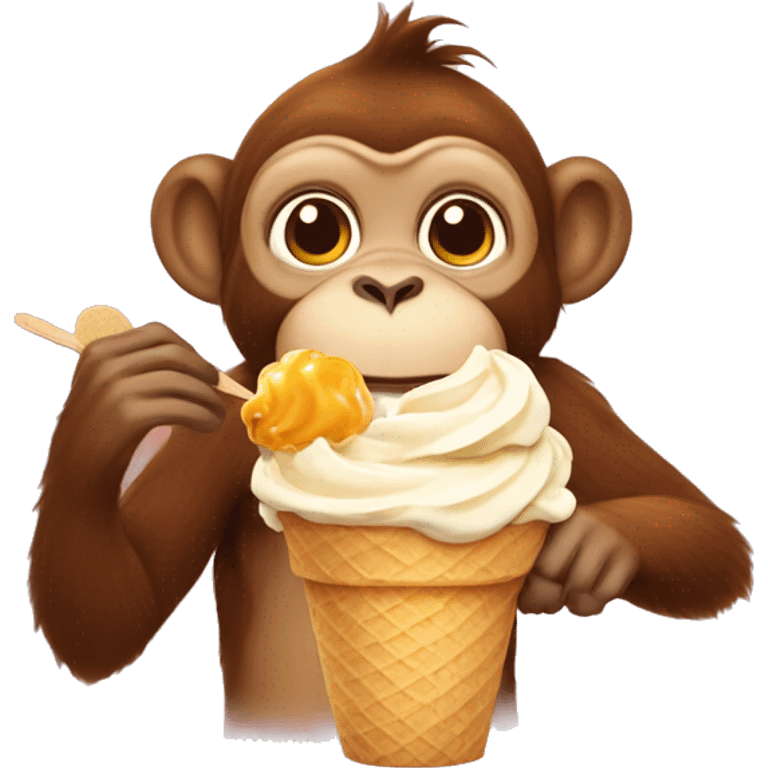 Monkey with butterscotch ice cream  emoji