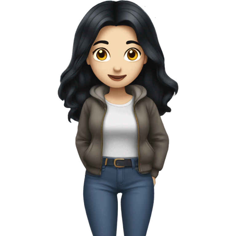 Snowwhite having long black hair and wears casual clothes  emoji