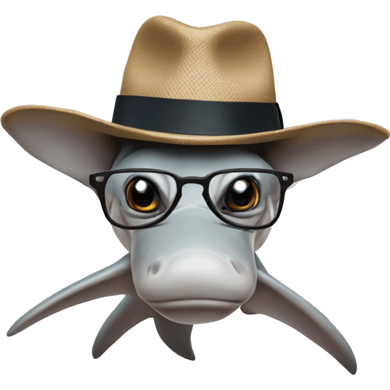 Hammerhead shark with clear reading glasses and a LA hat  emoji