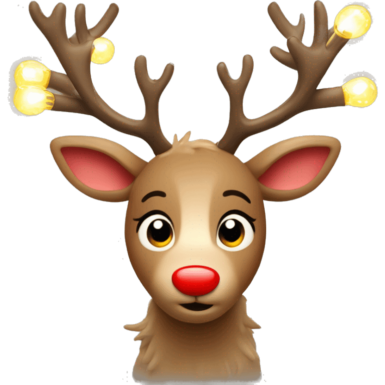 Super Cute reindeer with A red nose and lights tangled in its aktørers emoji