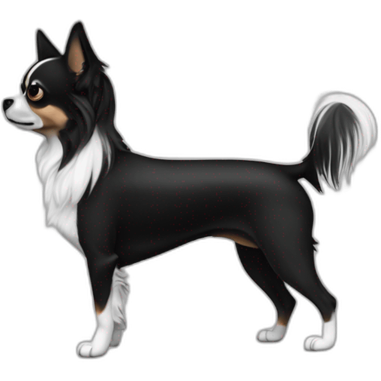 "dog-blackandwhite-longhairbody-barelegs-chihuahuaears-hairyears emoji