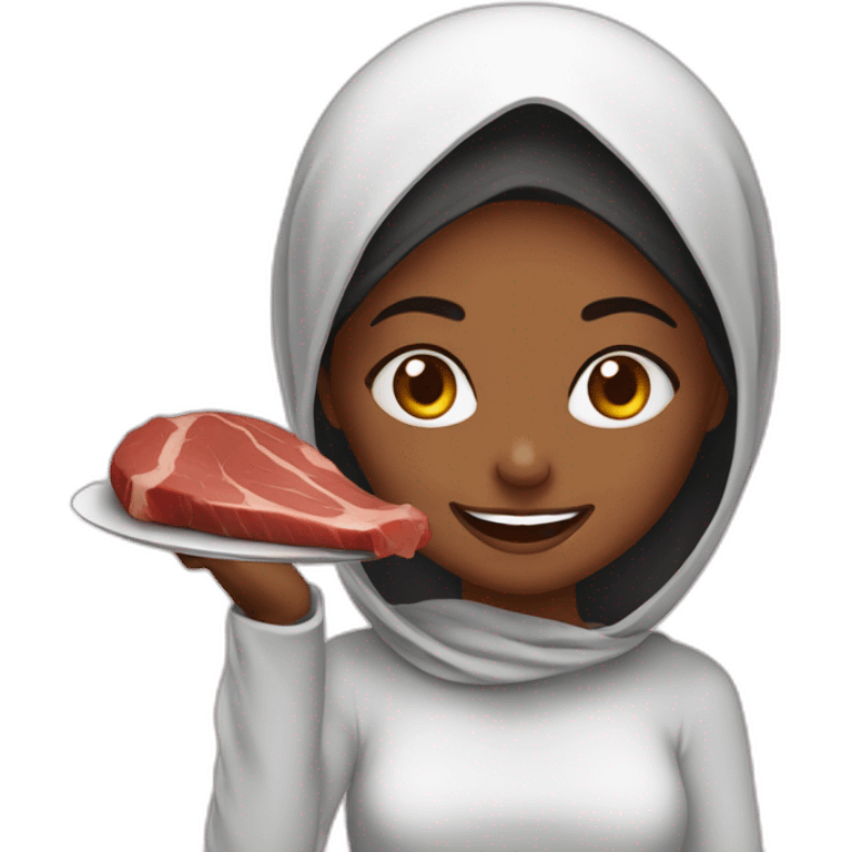 muslim bkack girl enjoying meat emoji