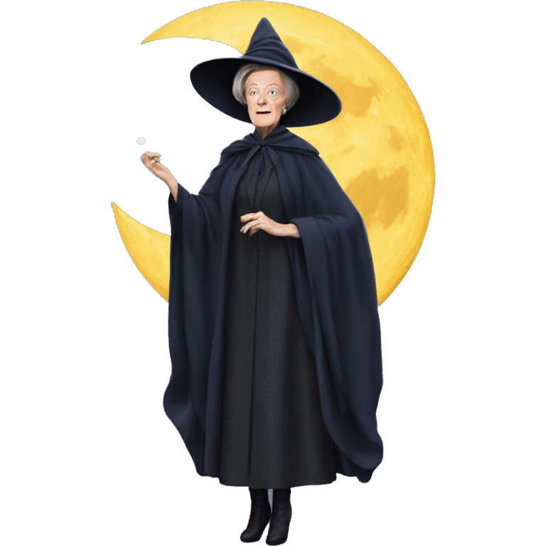 Maggie smith standing on the moon in a witches outfit  emoji