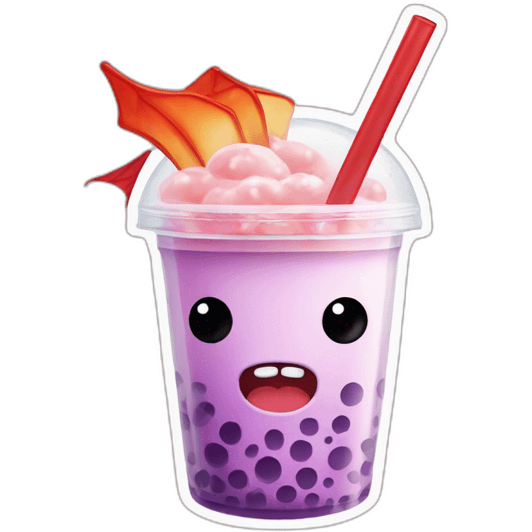 bubble tea with angry face and dragon wings emoji