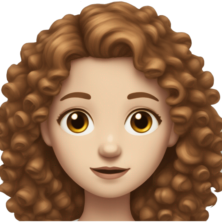 Curly chestnuts brown hair girl with pale skin not very pale and hazel eyes and long lashes  emoji