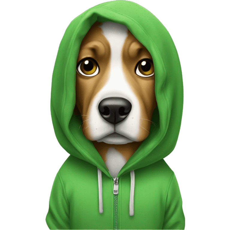 Dog wearing green hoodie  emoji