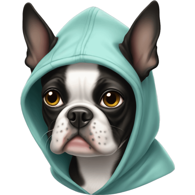 Boston terrier wearing a hoodie emoji