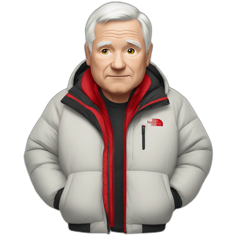 old white man overweight with black and red supreme north face jacket emoji