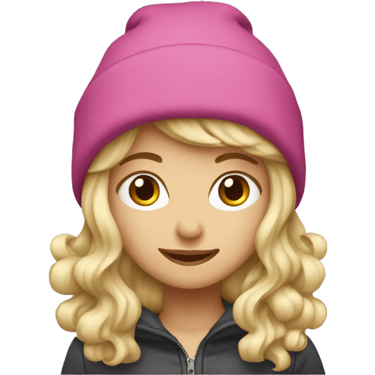 Wavy long blonde haired girl wearing a ski hat emoji