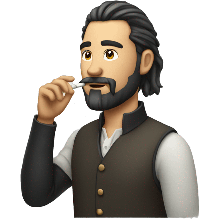 Man with beard and pony tail smoking  emoji